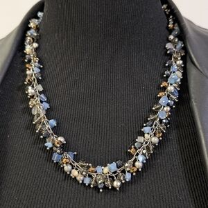 Lia Sophia Blue, Brown, Silver Crystal Necklace